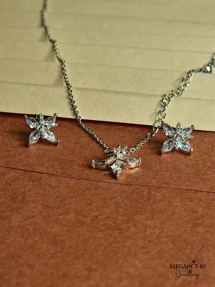 Elegant Floral Pendant Necklace & Earrings Set