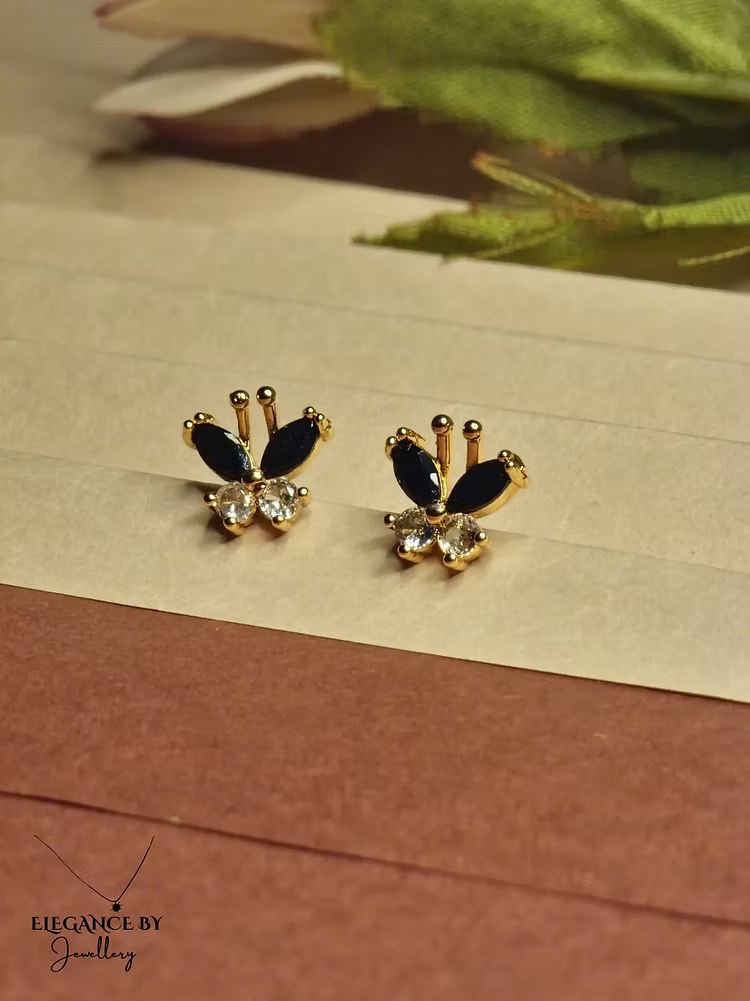 Elegant Butterfly Stud Earrings – Black & White