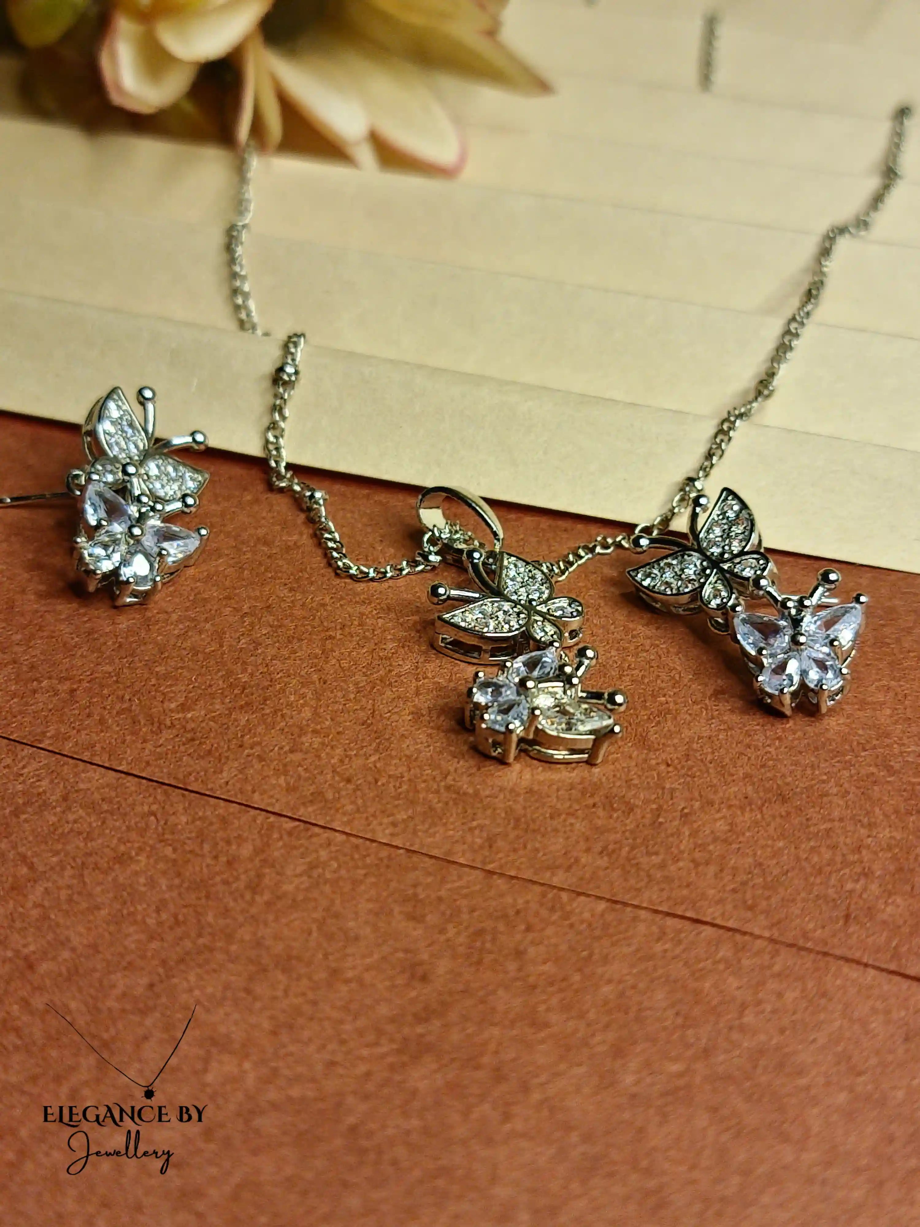 Butterfly Charm Necklace & Earrings Set